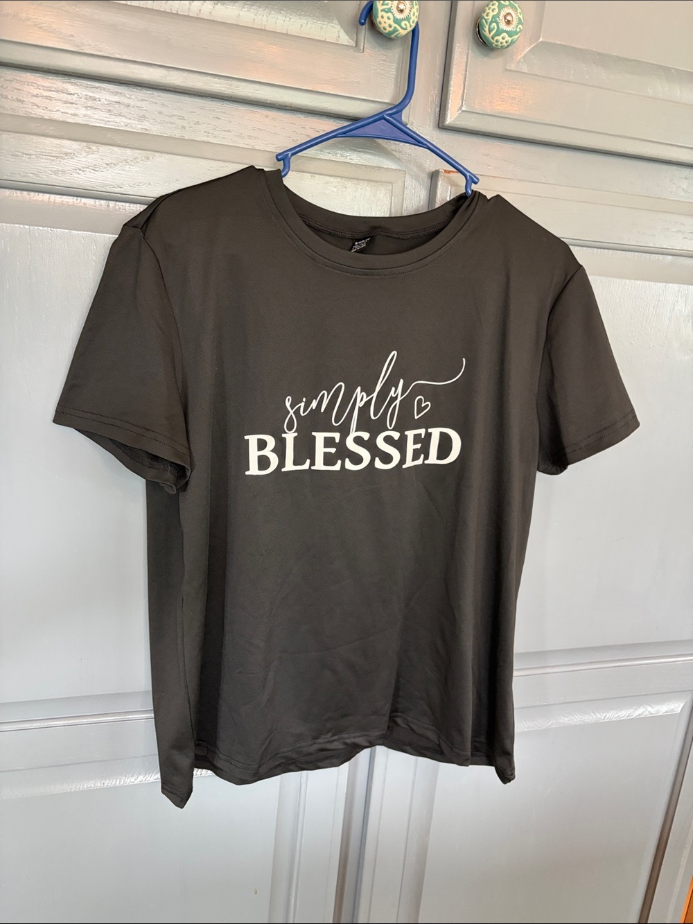 SHEIN Black Tee with White "Simply Blessed" Script